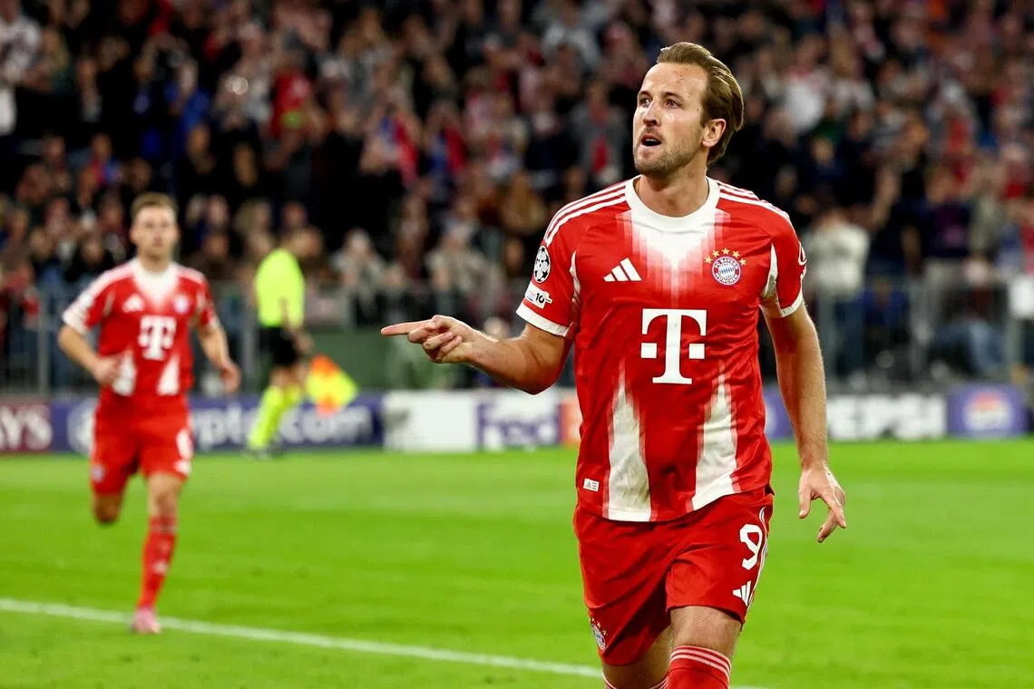 Bayern Munich's Harry Kane celebrates scoring his team's second goal during his side's 3-1 Champions League win over Chelsea on Sept 17.