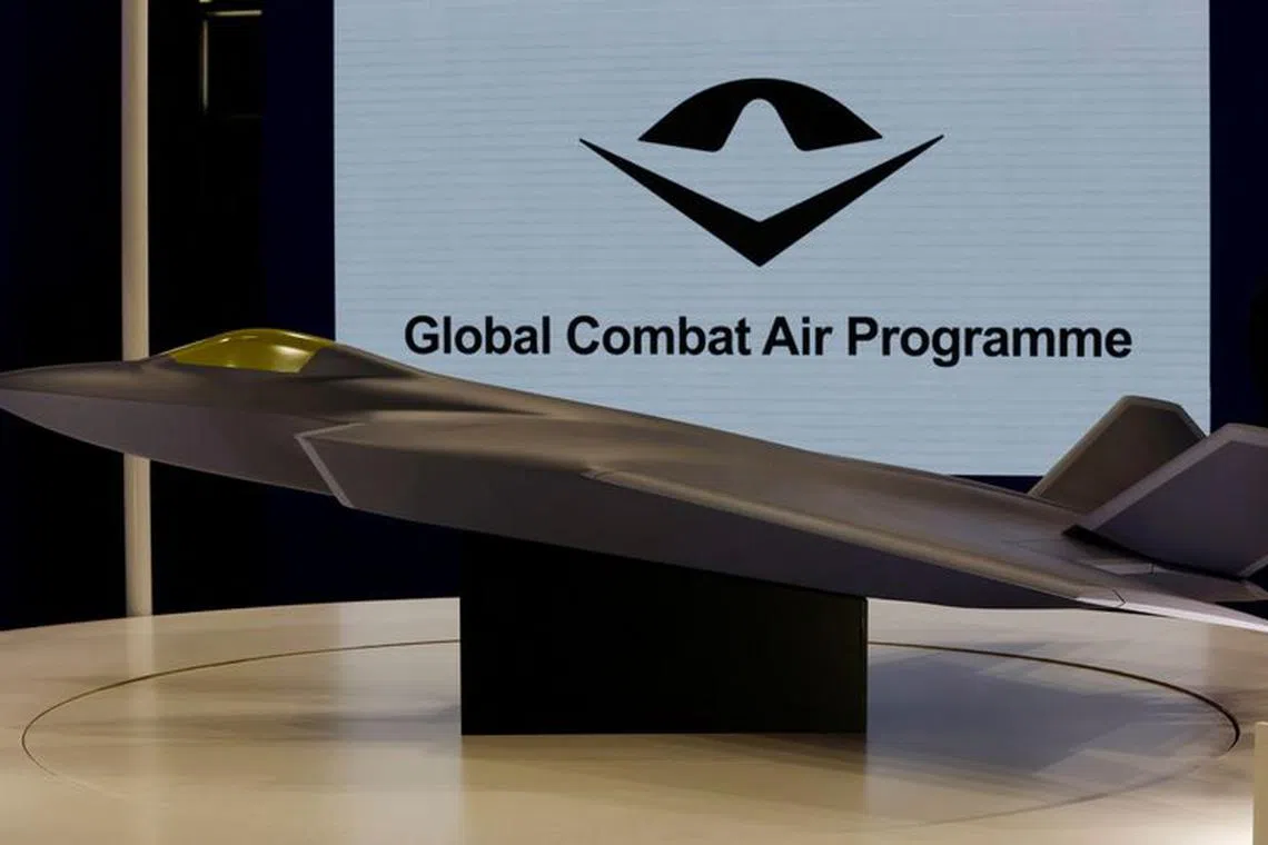 A concept model of the Global Combat Air Programme (GCAP)'s fighter jet is displayed at the DSEI Japan defense show at Makuhari Messe in Chiba, east of Tokyo, Japan March 15, 2023. REUTERS/Kim Kyung-Hoon/File Photo
