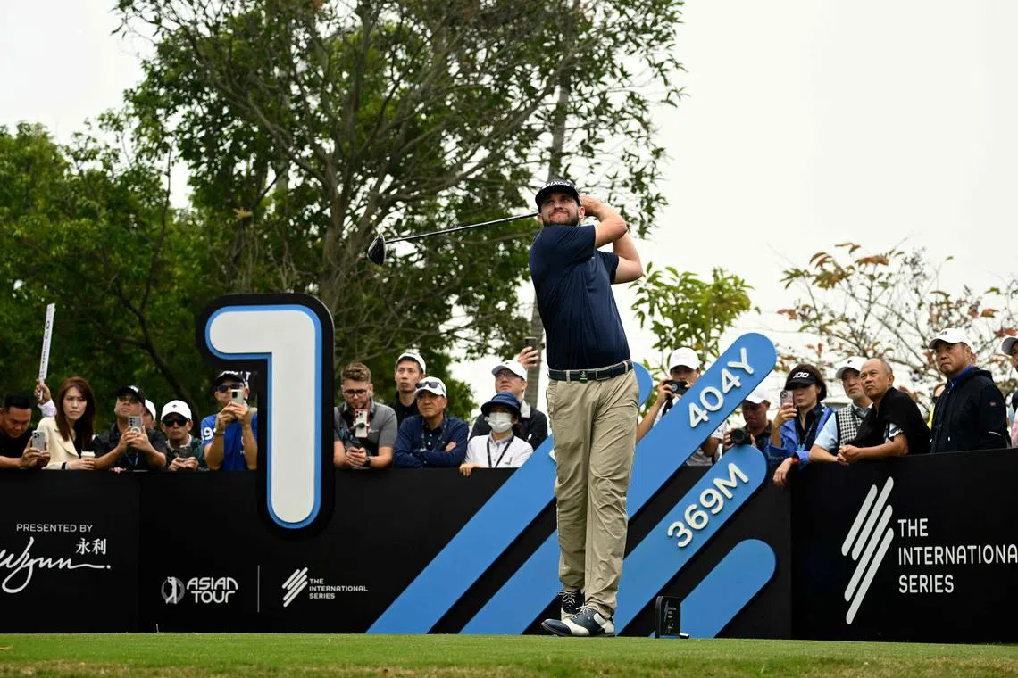American John Catlin in the final round of the International Series Macau at the Macau Golf and Country Club on March 17, 2024.
