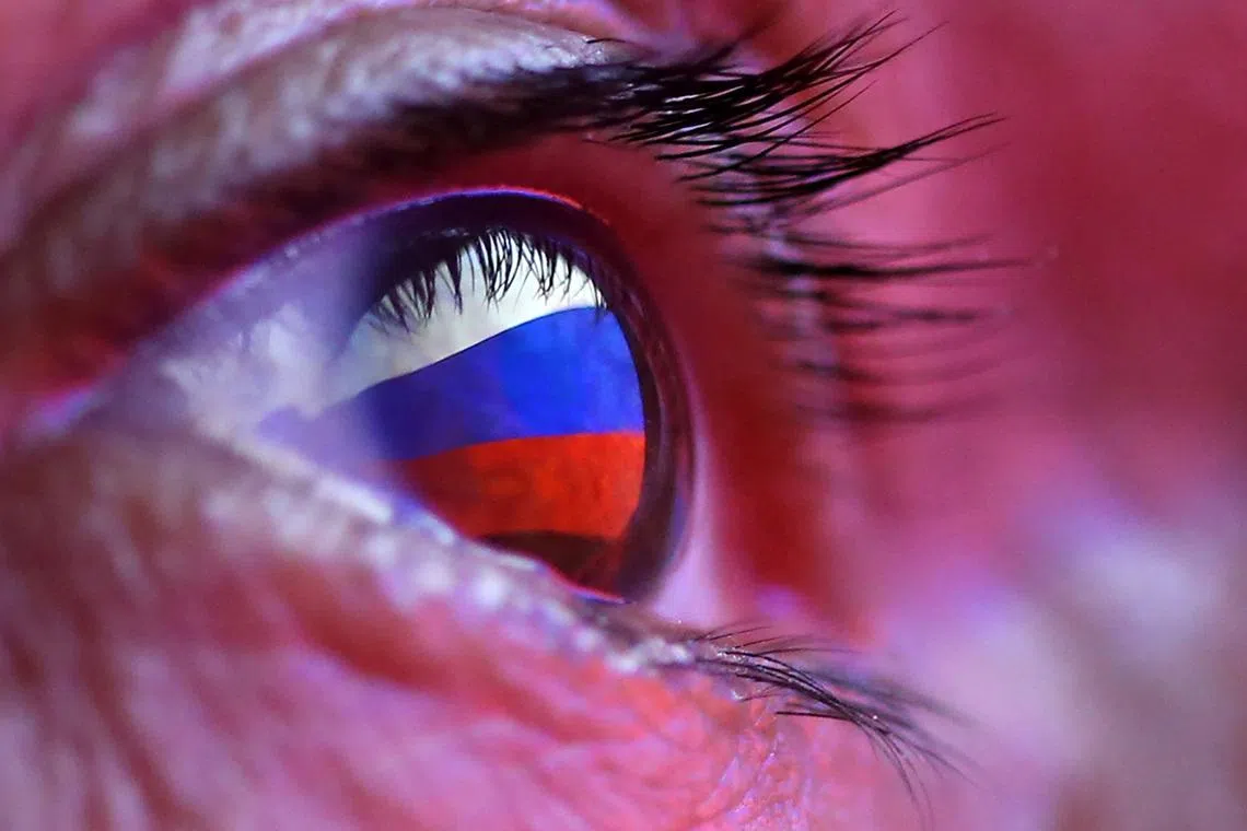 A Russian flag is reflected in an eye in this picture illustration taken October 4, 2018. REUTERS/Dado Ruvic/Illutration