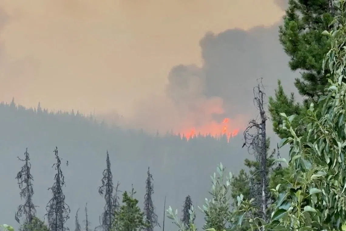 FILE PHOTO: Smoke rises from a wildfire burning in Jasper, Alberta, Canada in this screengrab obtained from a social media video. Joe Oliver/via REUTERS/File Photo