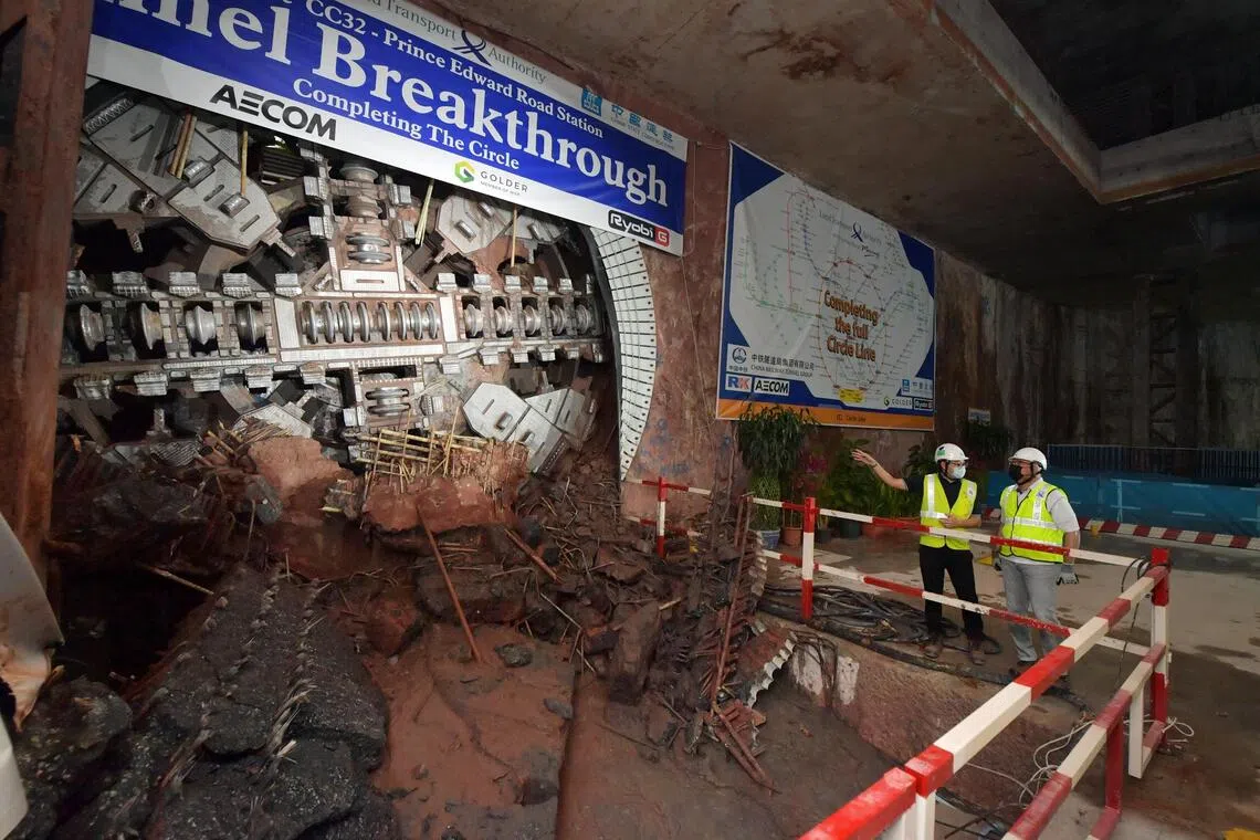 The Circle Line tunnel breakthrough by a tunnel boring machine in January 2022.