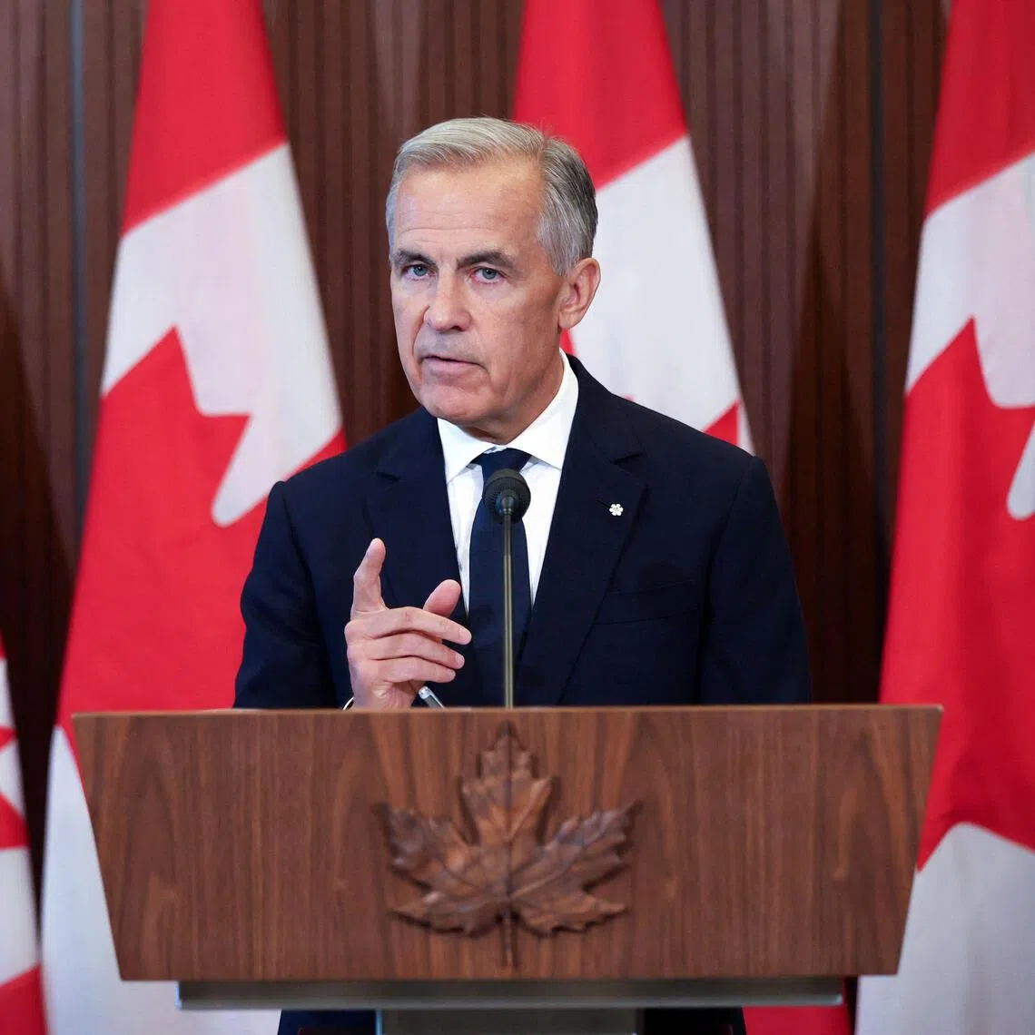 Canadian Prime Minister Mark Carney speaking at a press conference in Ottawa on Aug 22, after trade talks with the US collapsed.