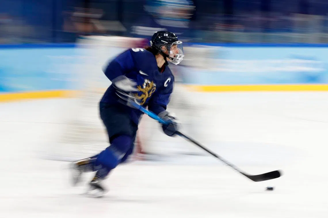 FILE PHOTO: 2022 Beijing Olympics - Ice Hockey - Women's Bronze Medal Game - Finland v Switzerland - Wukesong Sports Centre, Beijing, China - February 16, 2022. Jenni Hiirikoski of Finland in action. REUTERS/David W Cerny/FIle Photo