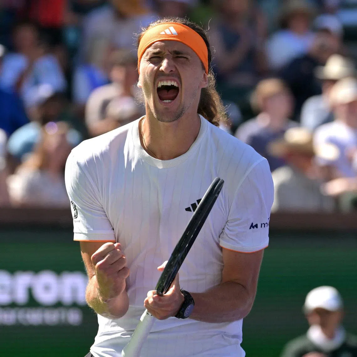 Mar 8, 2026; Indian Wells, CA, USA; Alexander Zverev (GER) celebrates after defeating Brandon Nakashima (USA) in the third round of the BNP Paribas Open at the Indian Wells Tennis Garden. Mandatory Credit: Jayne Kamin-Oncea-Imagn Images
