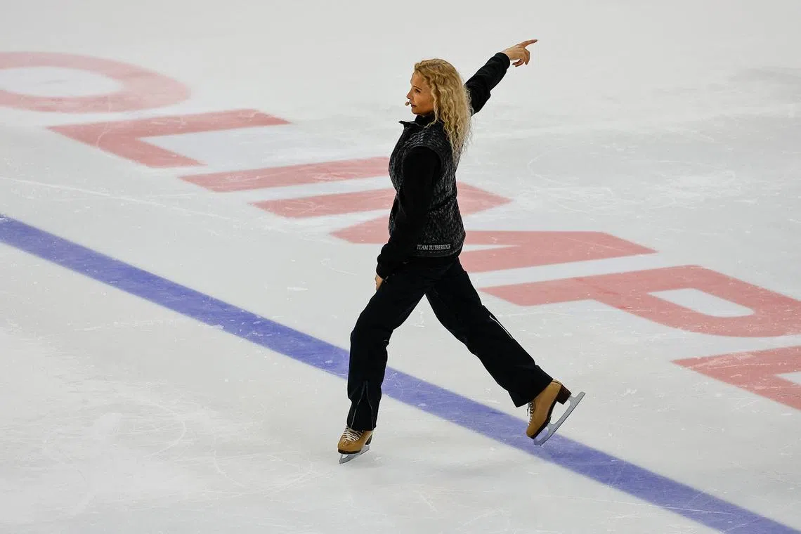 Figure skating coach Eteri Tutberidze conducts an open training session during the Moscow Sports Day festival at the Luzhniki Olympic Complex in Moscow, Russia July 6, 2024.  REUTERS/Evgenia Novozhenina