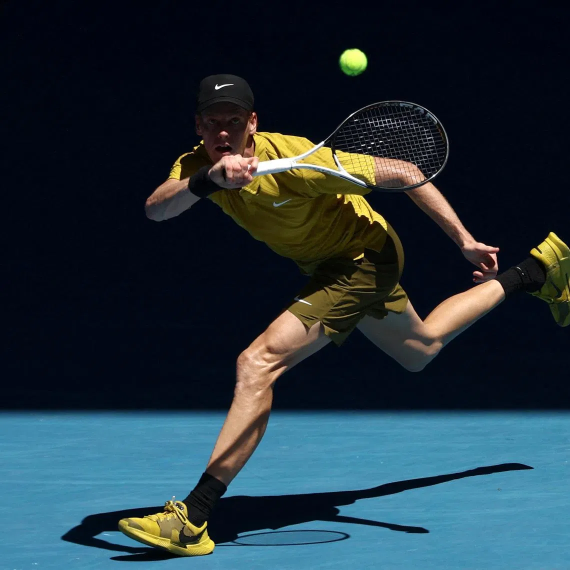 Tennis - Australian Open - Melbourne Park, Melbourne, Australia - January 24, 2026 Italy's Jannik Sinner in action during his third round match against Eliot Spizzirri of the U.S. REUTERS/Tingshu Wang