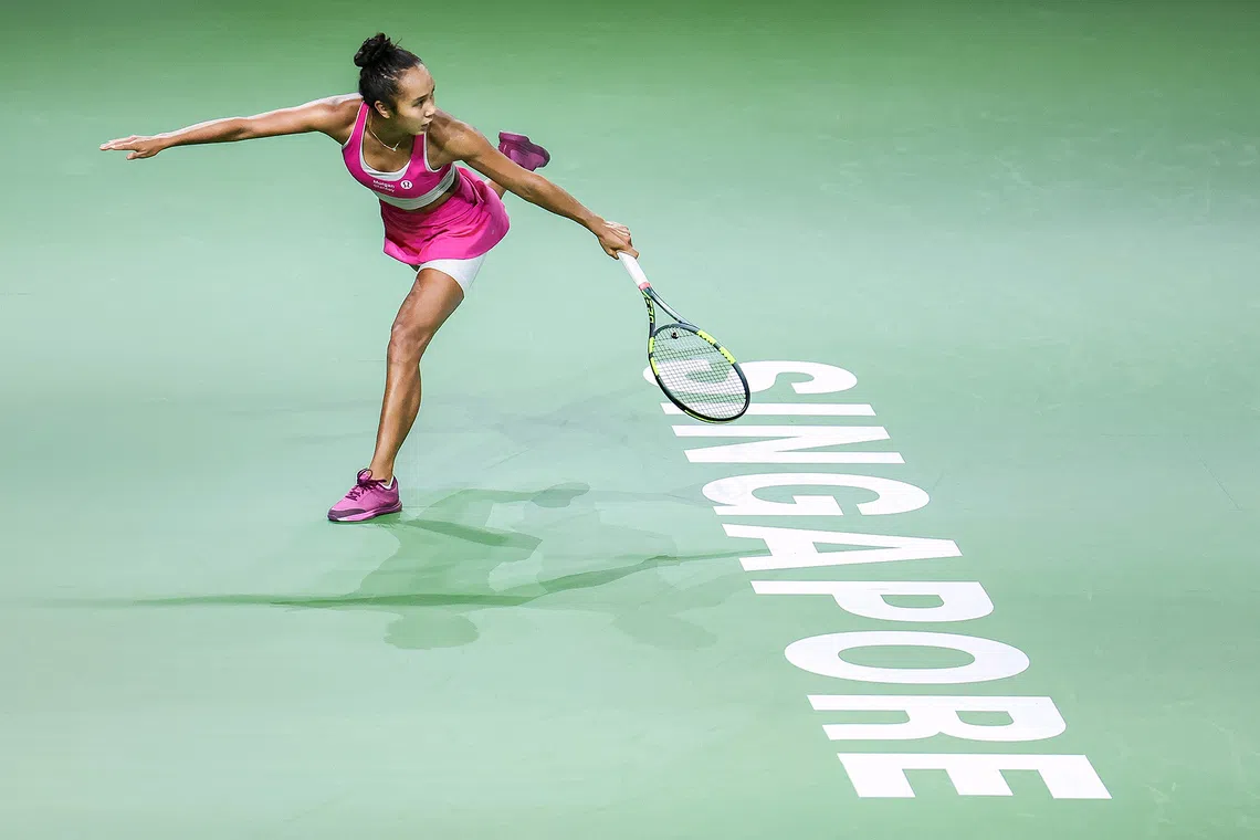 WTA world No. 31 Leylah Fernandez facing world No. 63 Talia Gibson during their Singapore Tennis Open women's singles final match at OCBC Arena on Sept 27, 2026. ST PHOTO: BRIAN TEO