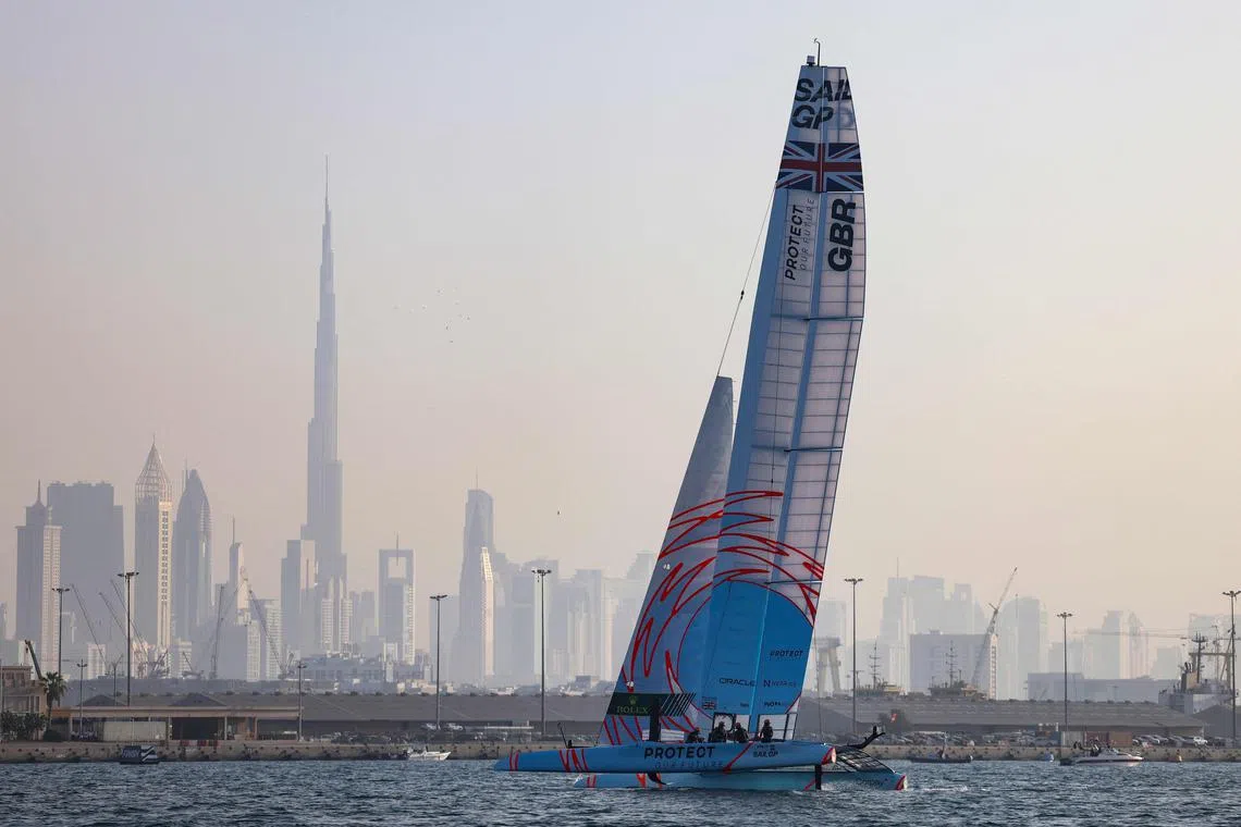 The British team takes part in the first day of the SailGP Grand Prix Dubai competition on Nov 12.
