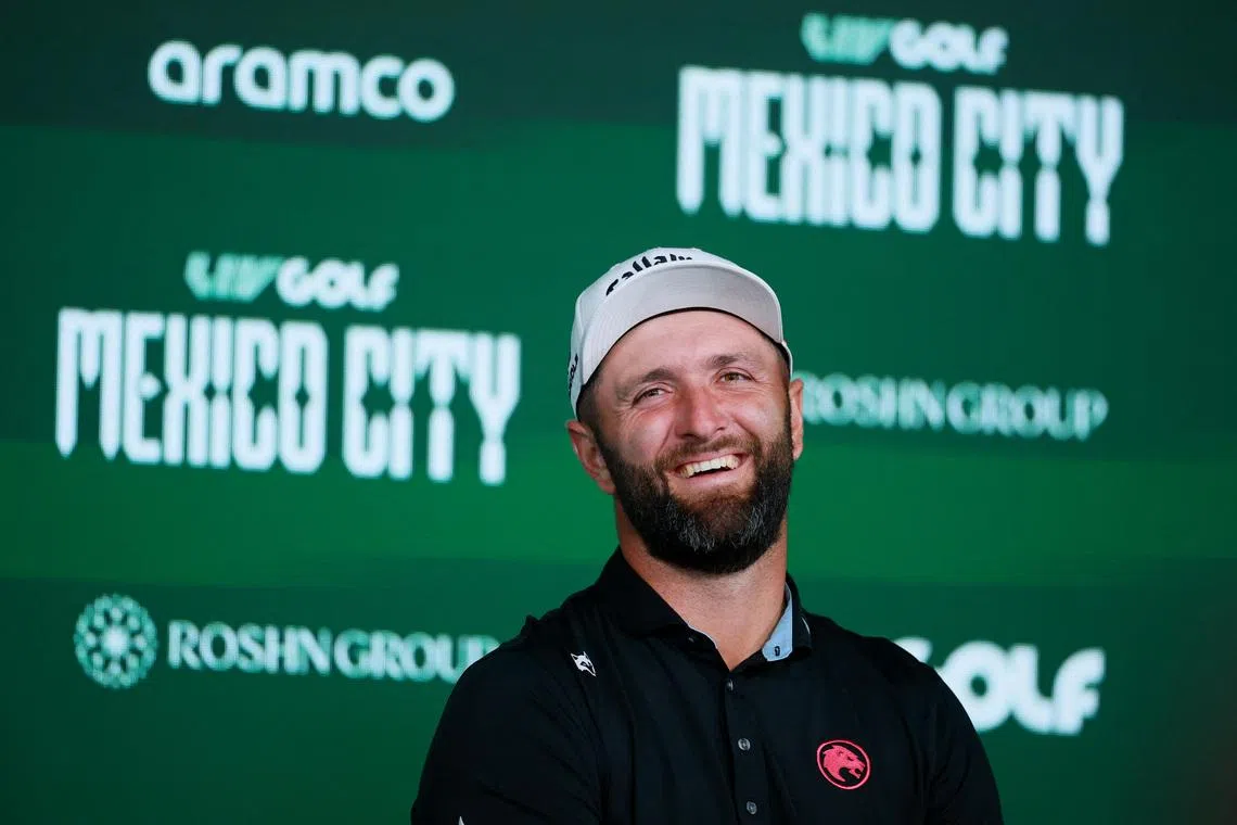 FILE PHOTO: Golf - LIV Golf Mexico - Club de Golf Chapultepec, Mexico City, Mexico - April 19, 2026 Legion XIII's Jon Rahm speaks to the media after winning LIV Golf Mexico City REUTERS/Eloisa Sanchez/ File Photo