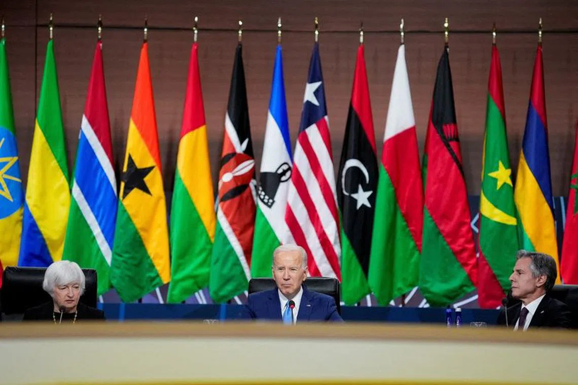 FILE PHOTO: U.S. Secretary of the Treasury Janet Yellen, President Joe Biden, and Secretary of State Antony Blinken attend the U.S.-Africa Leaders Summit Closing Session on Promoting Food Security and Food Systems Resilience, at the Walter E. Washington Convention Center, in Washington, D.C., U.S. December 15, 2022. REUTERS/Ken Cedeno