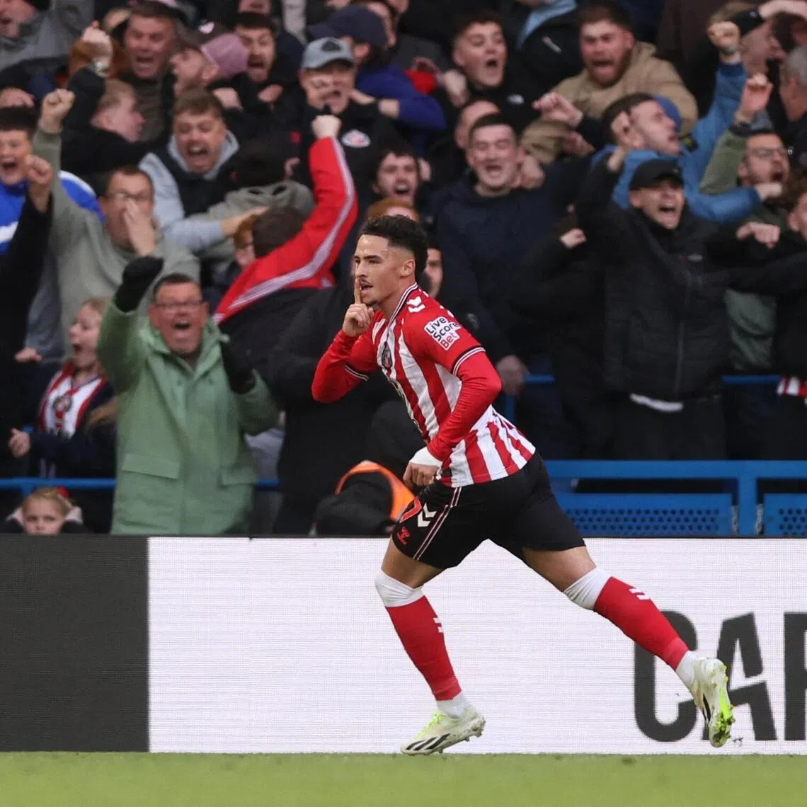 Sunderland's Chemsdine Talbi celebrates scoring their winning goal against Chelsea.