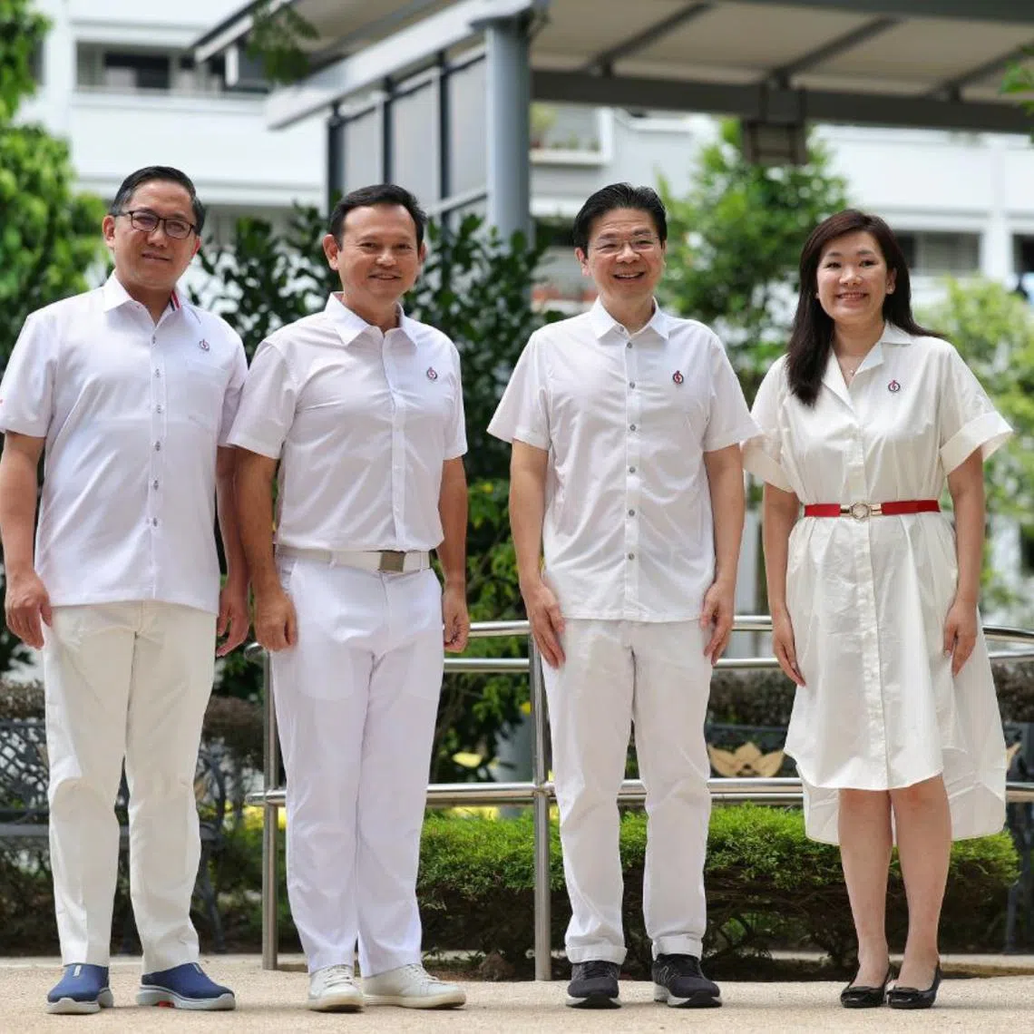 (From left) Mayor Alex Yam, Senior Minister of State for Manpower Zaqy Mohamad, PM Lawrence Wong and Ms Hany Soh at PAP Limbang branch on April 12.