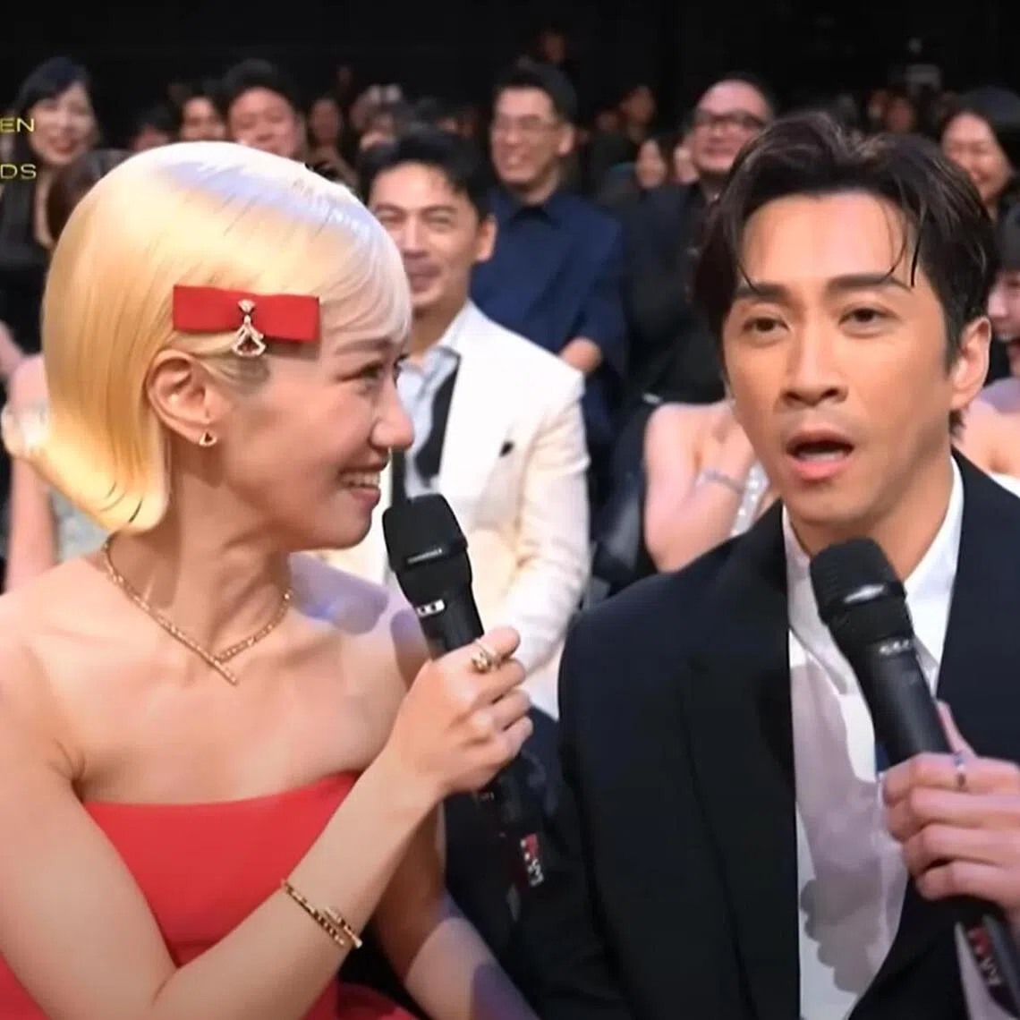 hank21 - Videograb. Taiwanese TV hosts Hank Chen and Lulu Huang at the Golden Bell Awards on Oct 17.

Credit: GOLDEN BELL AWARDS/YOUTUBE
