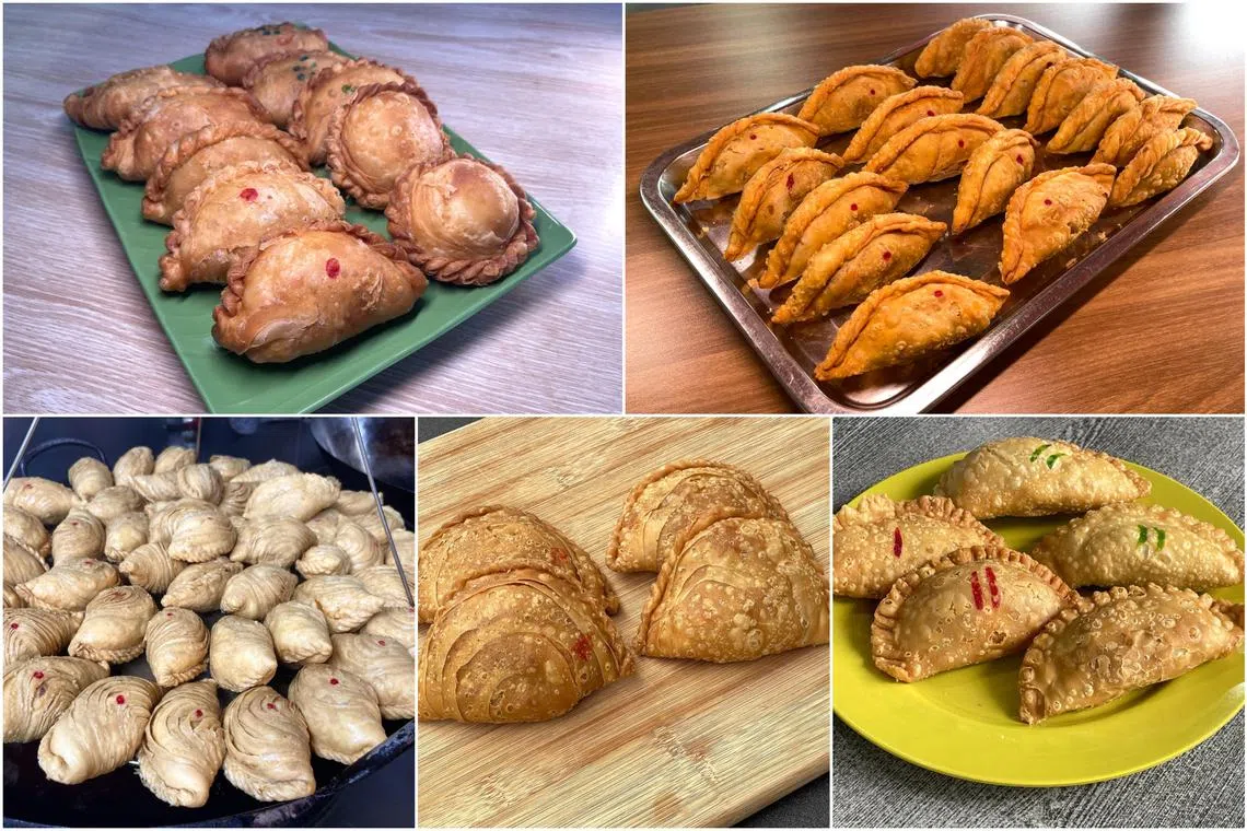 (Clockwise from top left) Curry puffs from Er Jie Curry Puff, Yong Kee Crispy Curry Puff, Epok Epok Story, Tanglin Crispy Curry Puff Original and J2 Famous Crispy Curry Puff.