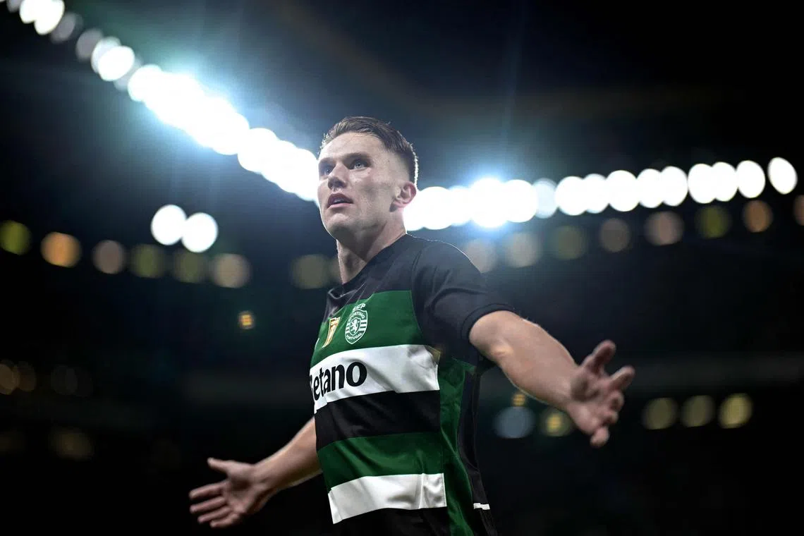 Striker Viktor Gyokeres (above) will be a key man for Sporting Lisbon against Manchester City, who will be relying on their own Scandinavian goal machine in Erling Haaland when both sides clash in the Champions League on Nov 5.