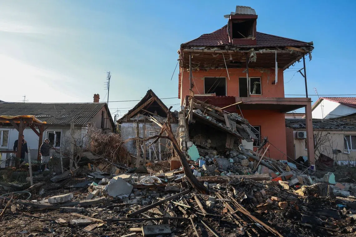 A view shows residential buildings damaged by a Russian drone strike, amid Russia's attack on Ukraine, in Odesa, Ukraine November 8, 2024. REUTERS/Nina Liashonok