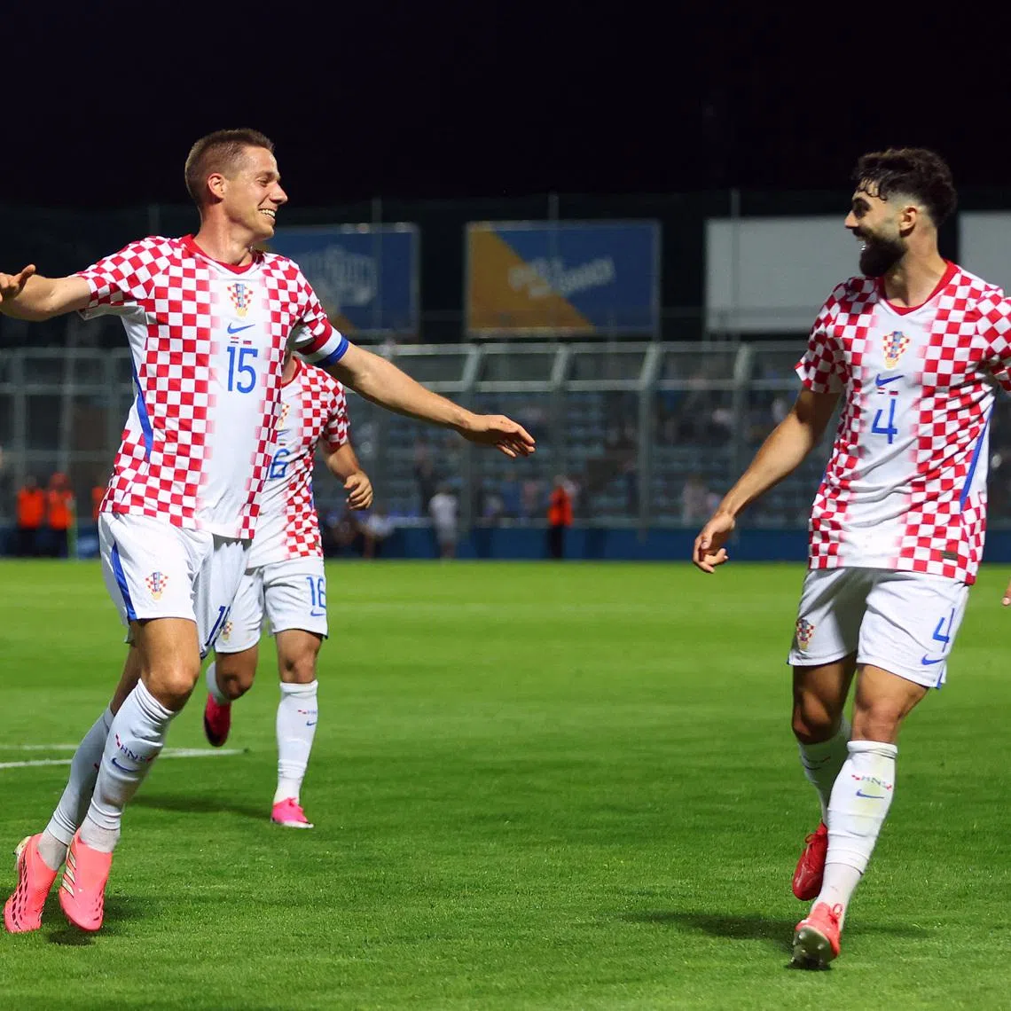 Soccer Football - International Friendly - Croatia v Slovenia - Stadion Varteks, Varazdin, Croatia - June 7, 2026 Croatia's Mario Pasalic celebrates scoring their second goal with Josko Gvardiol REUTERS/Antonio Bronic