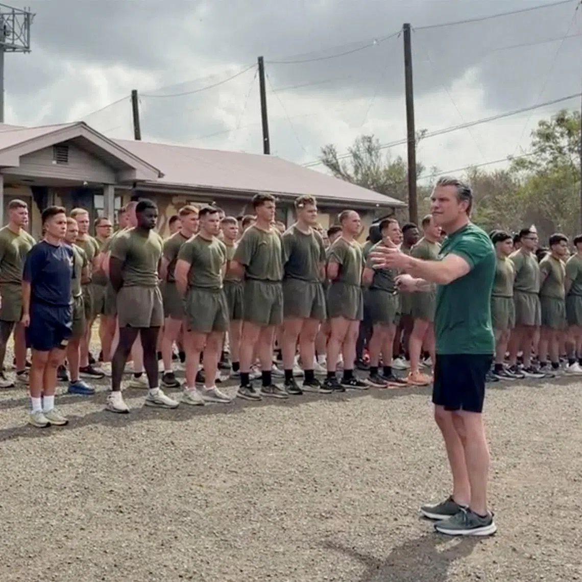 U.S. Defense Secretary Pete Hegseth speaks to troops at the U.S. naval base at Guantanamo Bay,  Cuba, in the still frame taken from video June 10, 2026. REUTERS/Phil Stewart