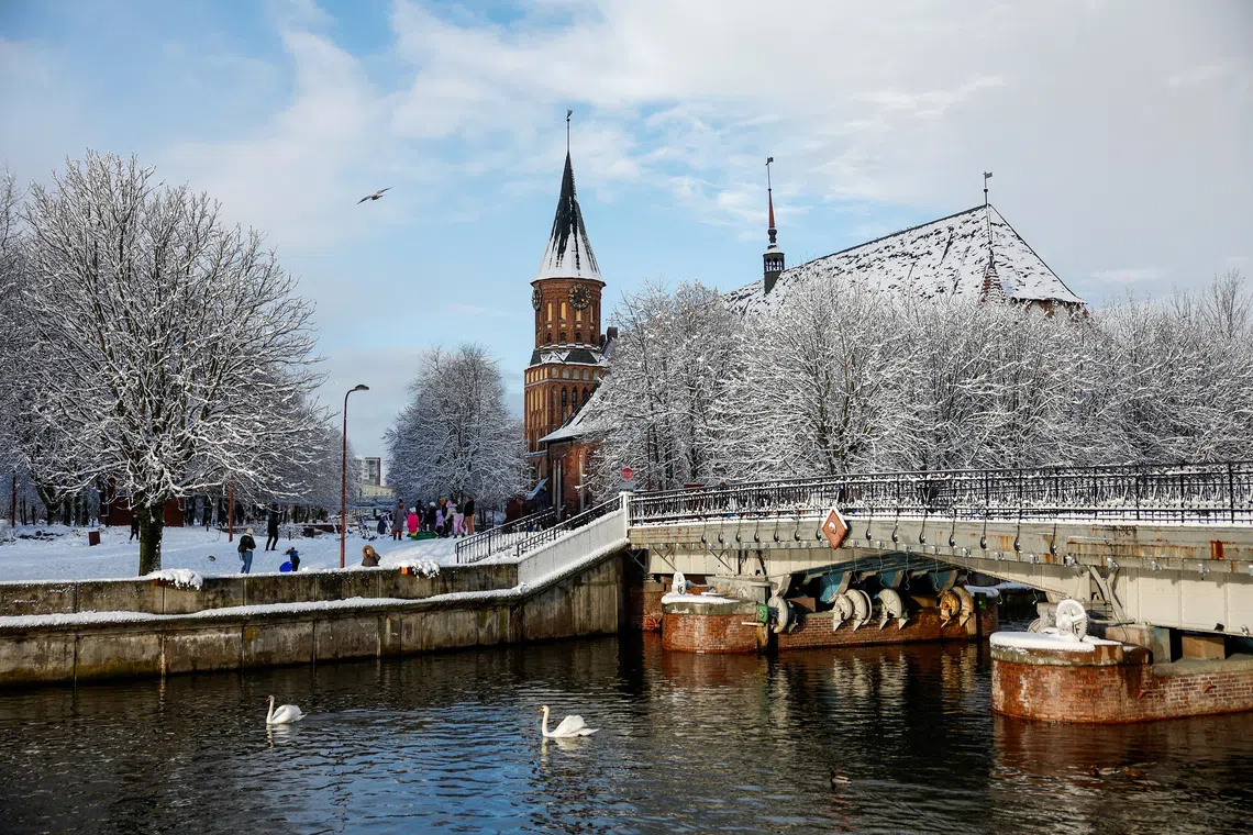 A general view shows the Cathedral, also known as the Koenigsberg Cathedral, which houses the tomb and museum of German philosopher Immanuel Kant, in Kaliningrad, Russia, November 26, 2023. REUTERS/Stringer
