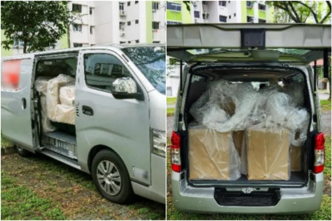 In an operation last Friday at a carpark in Jurong East, officers uncovered the contraband cigarettes in a van.