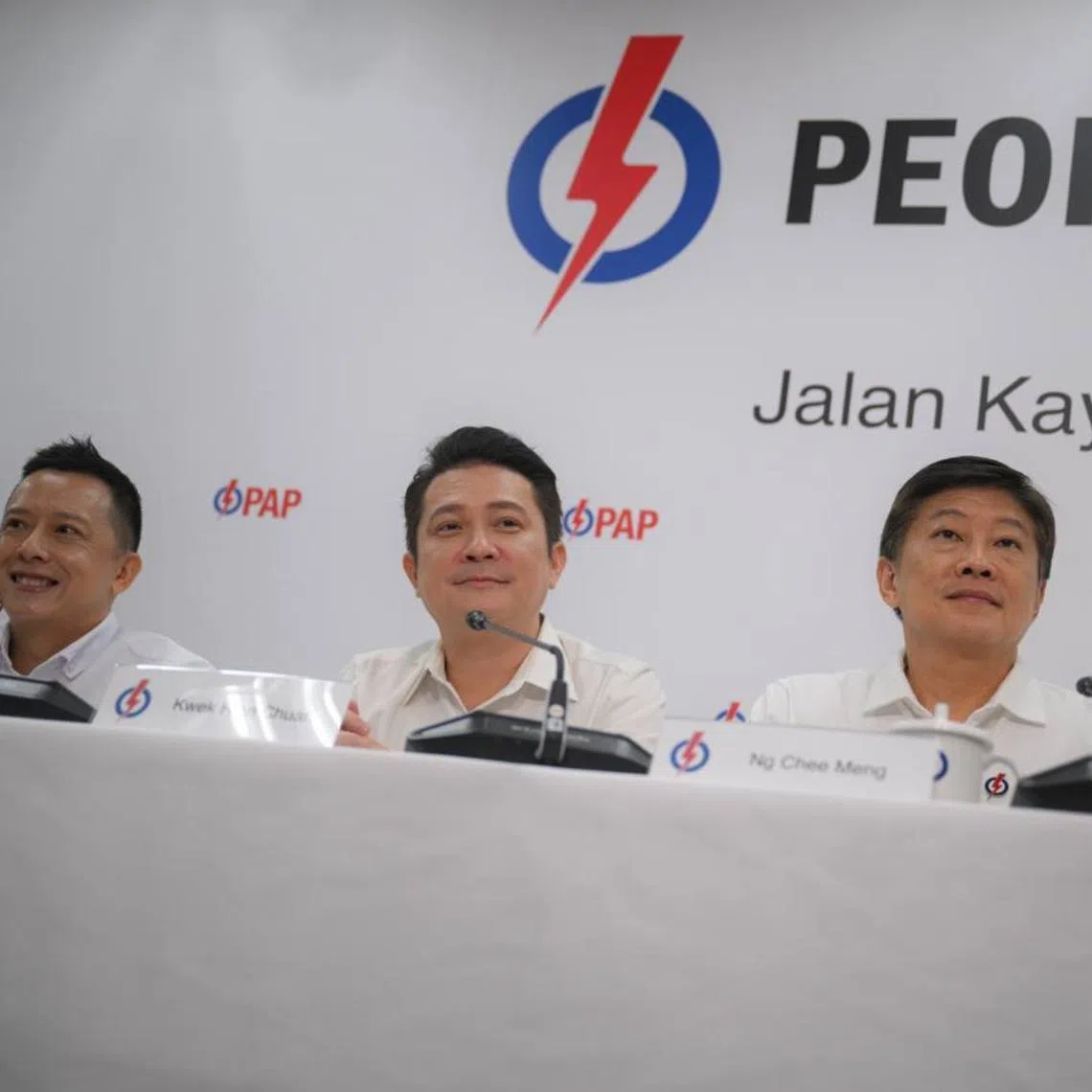 (From left) Mr Yip Hon Weng, Mr Henry Kwek and Mr Ng Chee Meng during the line-up announcement on April 19, 2025. 