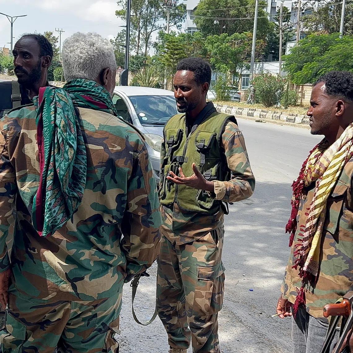 Members of the Ethiopian pro-government Tigray Peace Force (TPF) patrol after the Tigray People's Liberation Front (TPLF) army retreated from the regional capital Mekelle, Tigray Region, Ethiopia, October 6, 2026. Picture taken with a mobile phone. Obtained by REUTERS