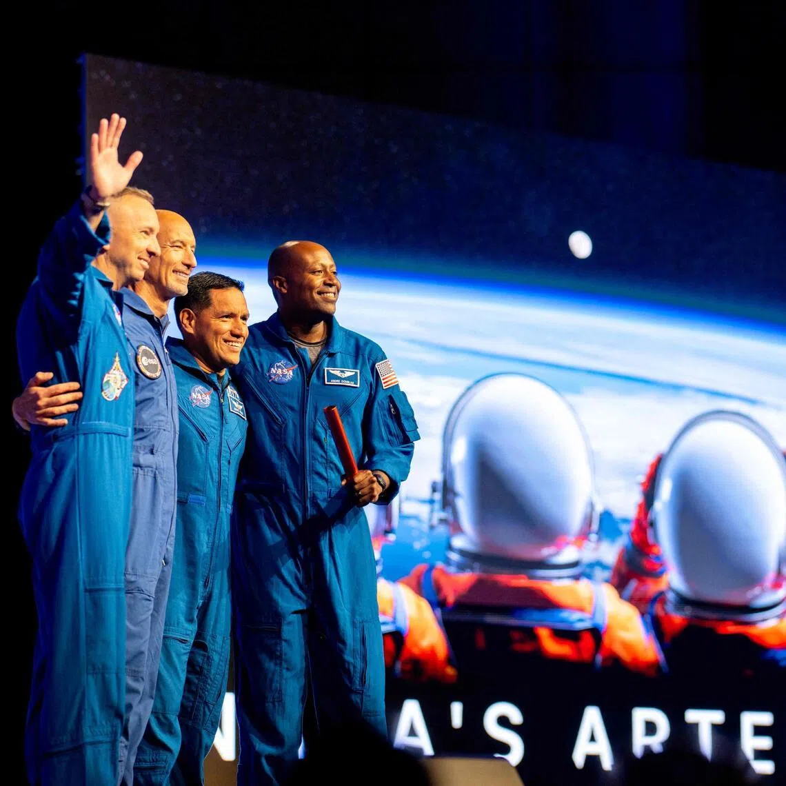 Astronauts (from left) Randy Bresnik, Luca Parmitano, Frank Rubio and Andre Douglas are named on June 9 as the crew of NASA's Artemis III mission.