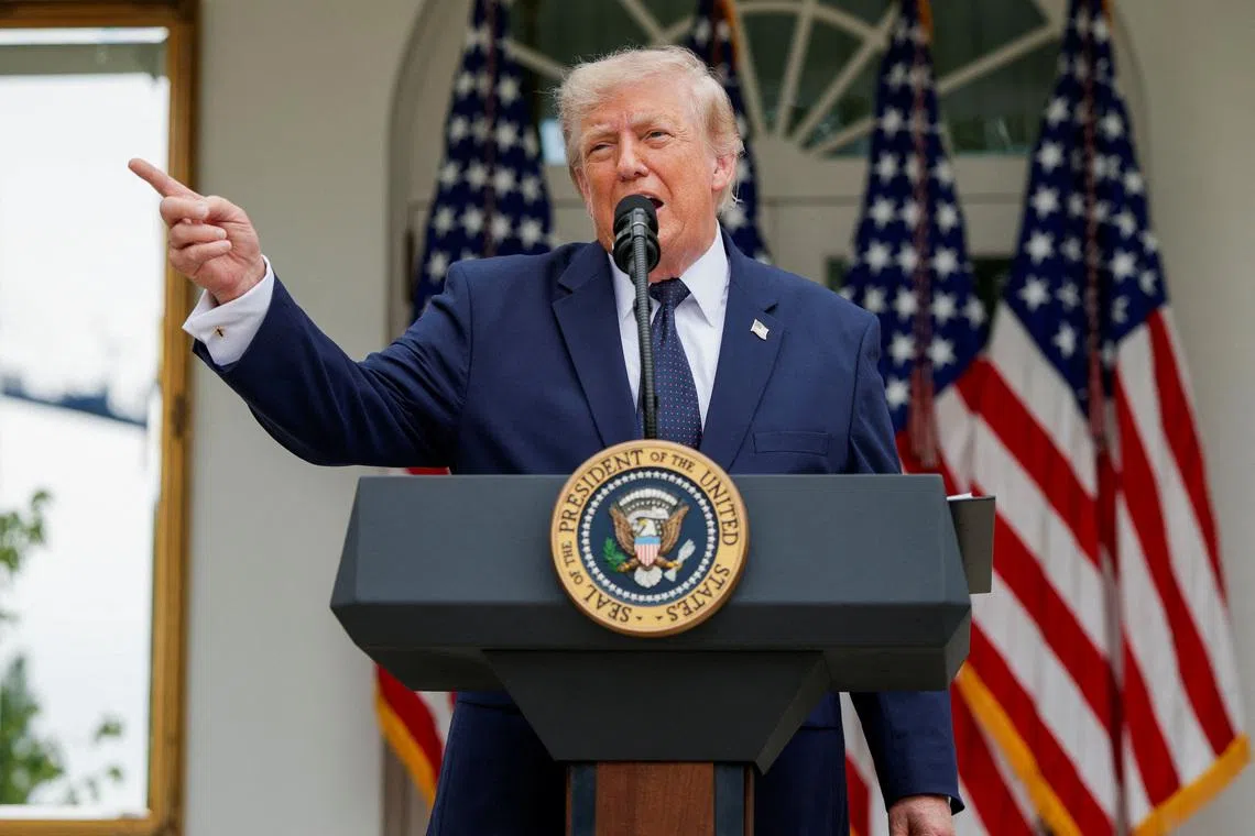 U.S. President Donald Trump speaks during a Rose Garden Club Lunch at the White House in Washington, D.C., U.S., July 6, 2026. REUTERS/Evan Vucci