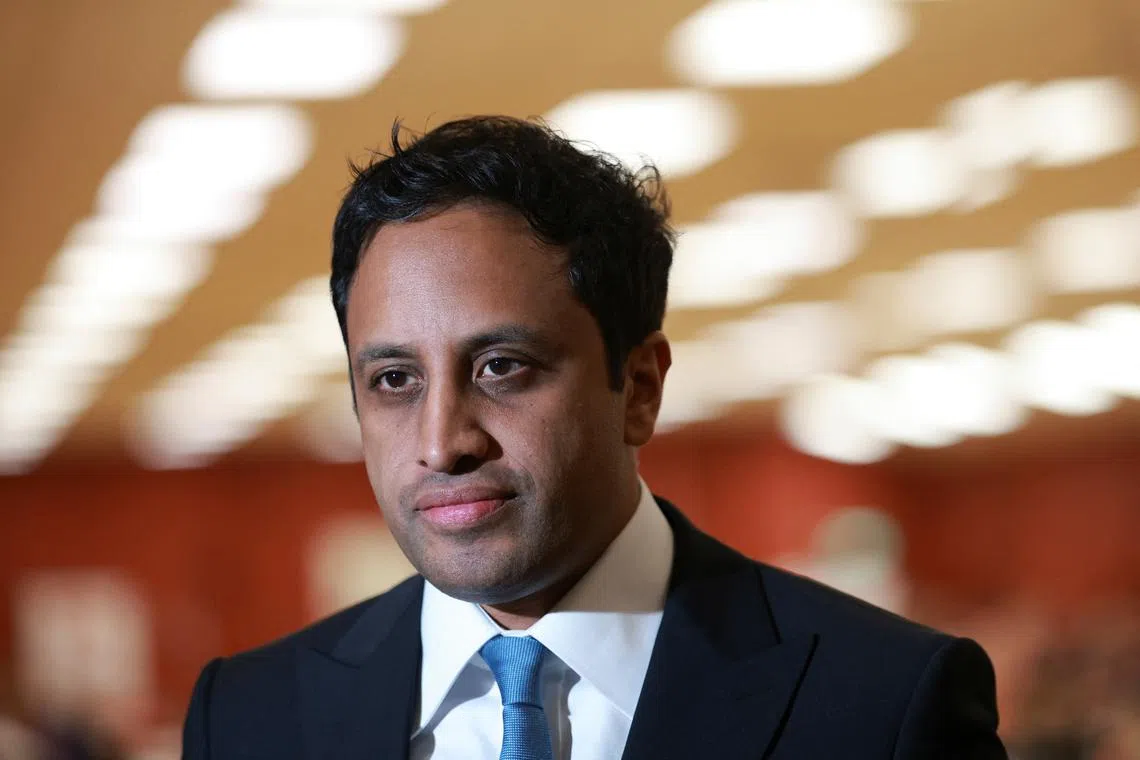 Zia Yusuf, Chairman of the Reform party, looks on as he is interviewed by the media on the day of the Runcorn and Helsby by-election, in Widnes, Britain, May 1, 2025. REUTERS/Phil Noble/File Photo
