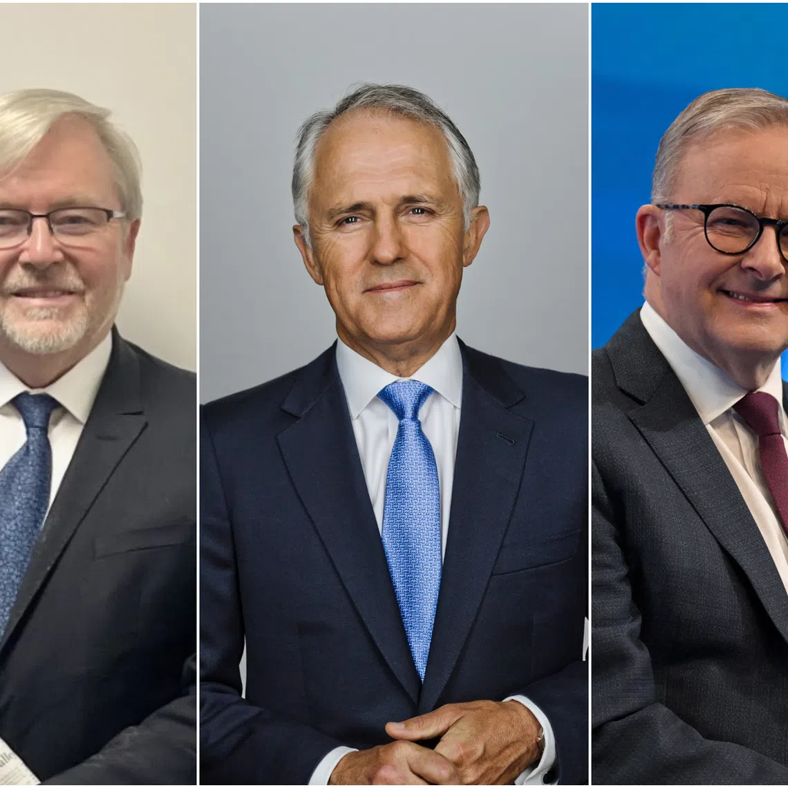 (From left) Former Australian prime ministers Kevin Rudd and Malcolm Turnbull, and current PM Anthony Albanese.