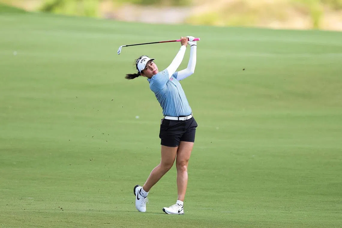 Jeeno Thitikul of Thailand hits an approach shot on the 18th hole during the second round of the Women's PGA Championship.