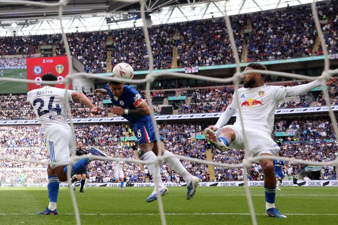 Chelsea's Enzo Fernandez scoring in their 1-0 FA Cup semi-final victory over Leeds United at Wembley on April 26, 2026.