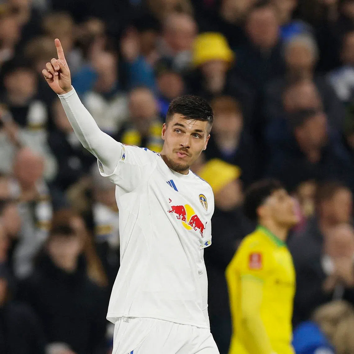 Soccer Football - FA Cup - Fifth Round - Leeds United v Norwich City - Elland Road, Leeds, Britain - March 8, 2026 Leeds United's Joel Piroe celebrates scoring their third goal Action Images via Reuters/Jason Cairnduff
