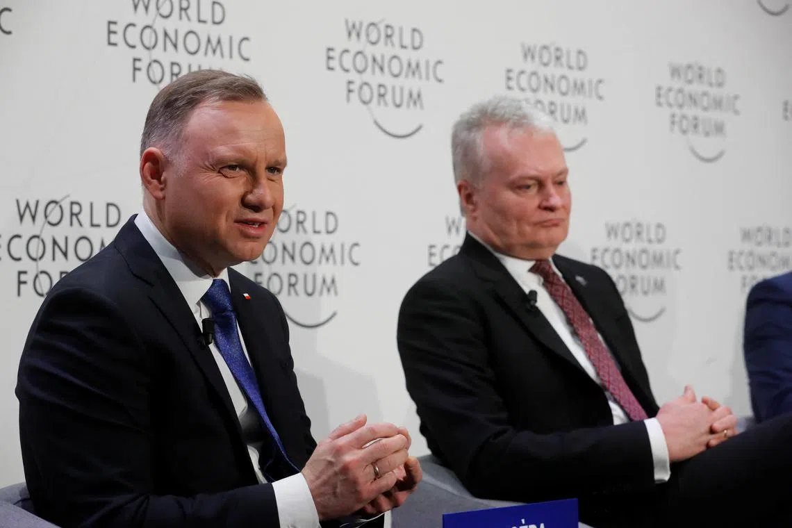 Poland's President Andrzej Duda and Lithuania's President Gitanas Nauseda take part in World Economic Forum (WEF) session in Davos, Switzerland.
