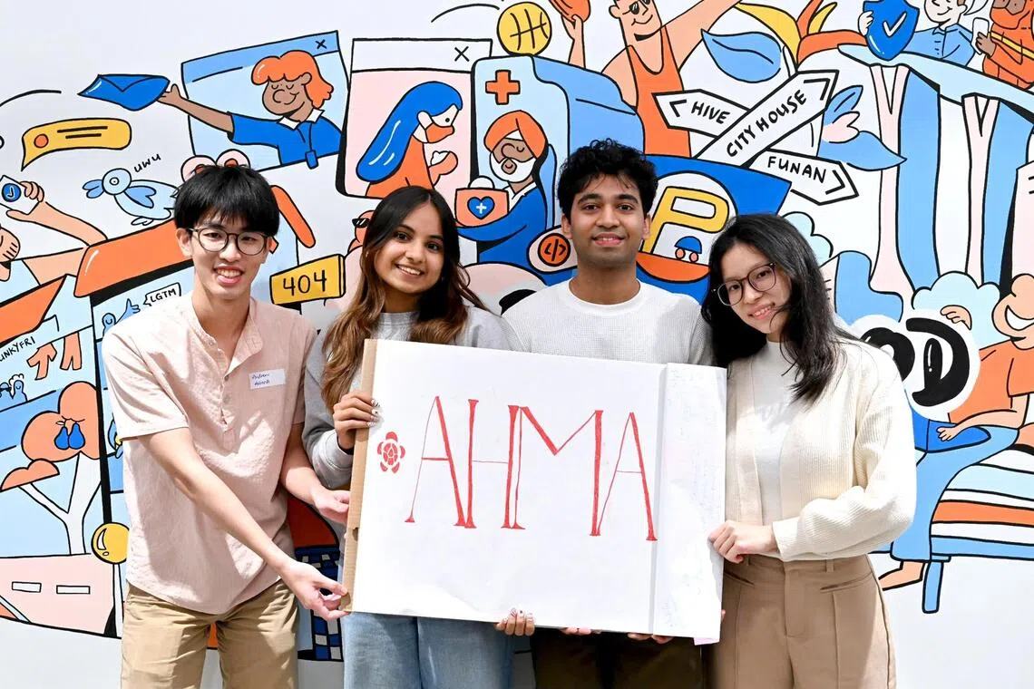 NUS computer science students (from left) Andrew Soon, Aishwarya Goyal, Abhishek Paranjape and Hazel Low designed the Ahma app to support caregivers.
