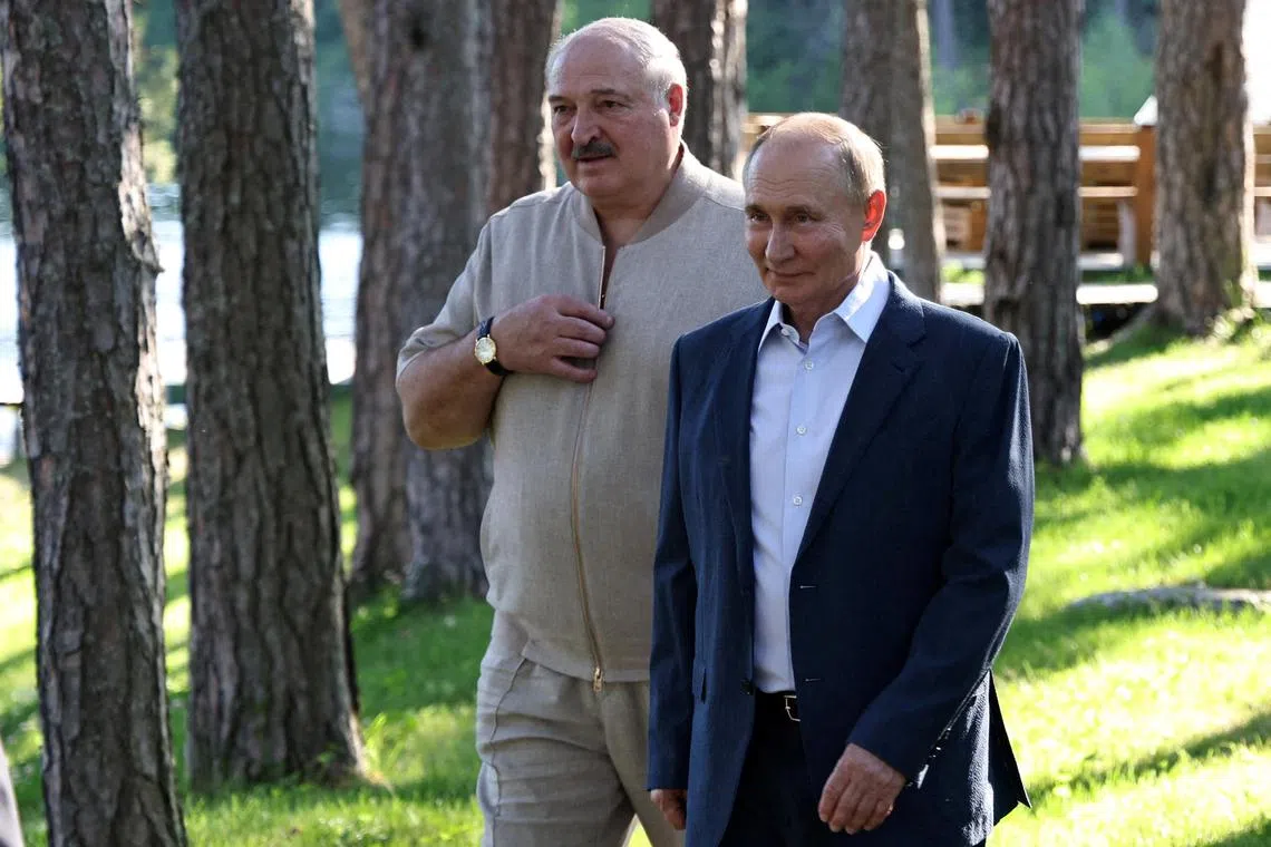 Belarus is a close ally of Moscow, with President Alexander Lukashenko (left) letting Russian leader Vladimir Putin invade Ukraine through its territory.