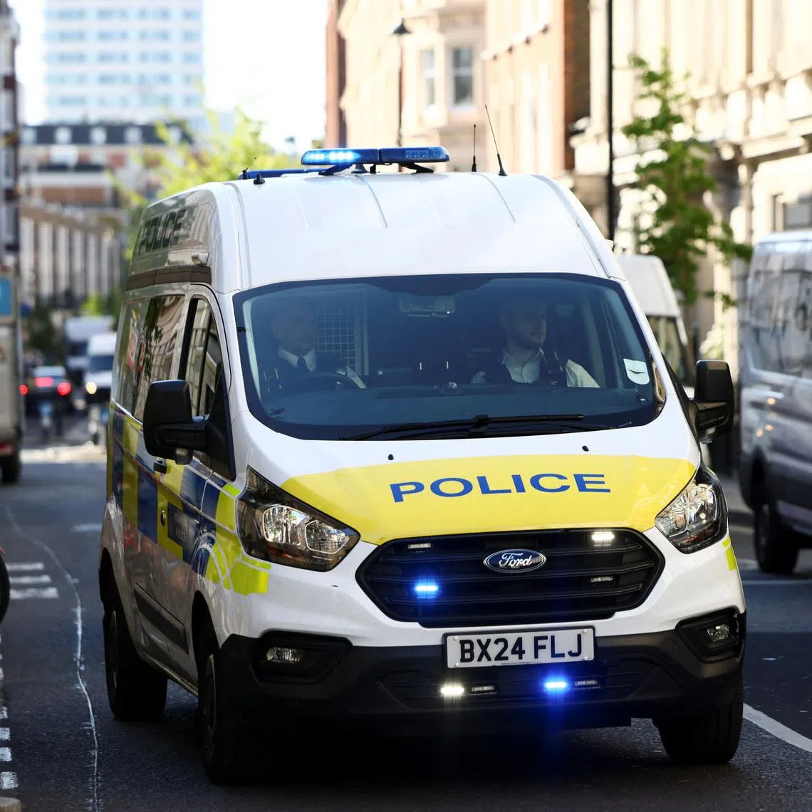 A van arrives at Westminster Magistrates Court on the day Essa Suleiman appears in the court, after he was charged with the attempted murder of two Jewish men during an antisemitic attack in Golders Green on Wednesday, in London, Britain, May 1, 2026. REUTERS/Jack Taylor