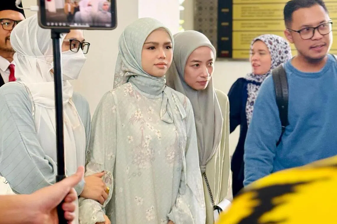 Malaysian artiste Bella Astillah at the Federal Territories Syariah Lower Court in Kuala Lumpur on June 13, 2024, after the divorce proceedings. 
