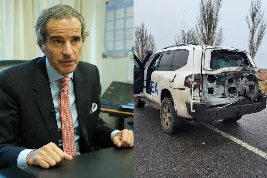 Director-general of the International Atomic Energy Agency, Mr Rafael Grossi, said no IAEA staff were injured in the drone incident in Ukraine.