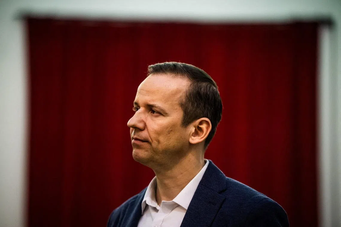 Laszlo Toroczkai, leader of the far-right Our Homeland political party (Mi Hazank), attends a civil forum in Dunakeszi, Hungary, March 19, 2026. REUTERS/Marton Monus