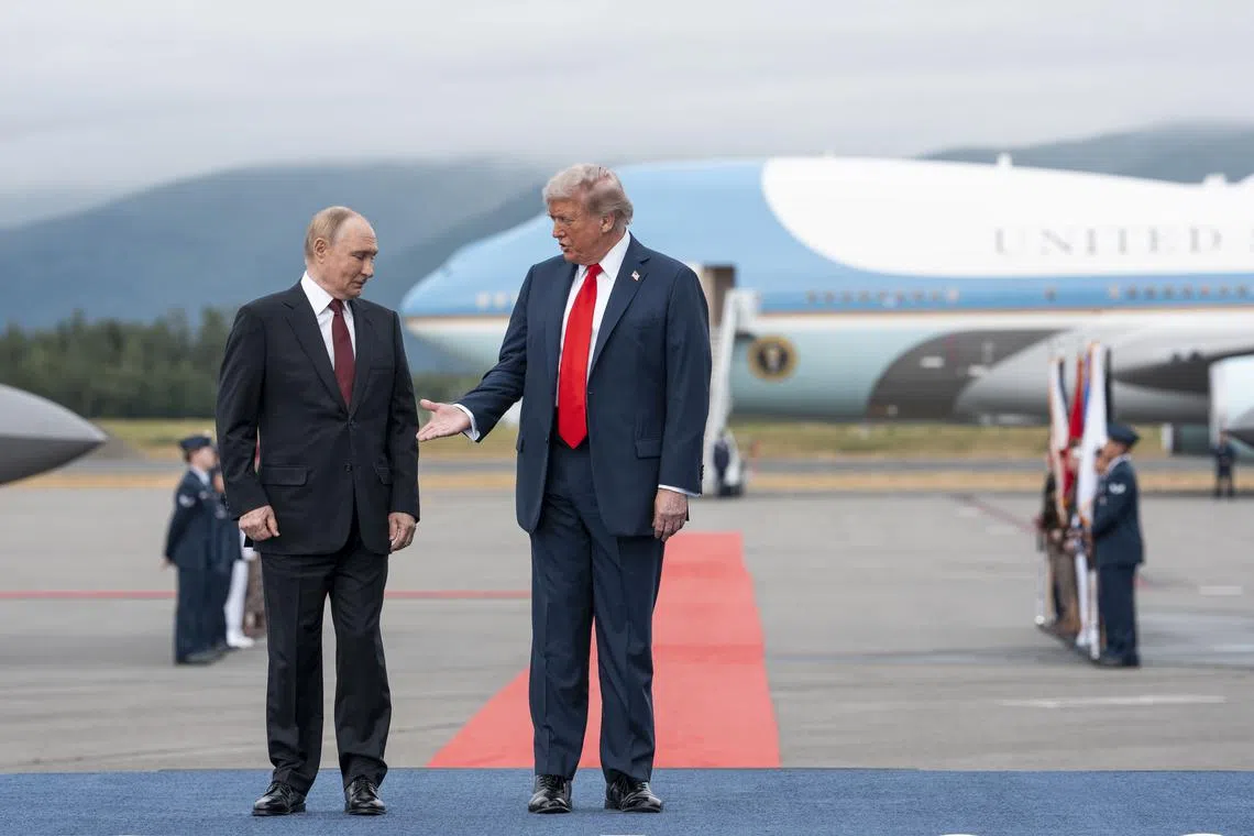 President Donald Trump and President Vladimir Putin of Russia at Joint Base Elmendorf-Richardson in Anchorage, Alaska, on Aug 15.