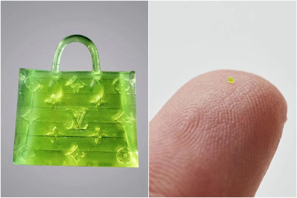 The “Microscopic Handbag” was made using a manufacturing technology used to 3D-print micro-scale plastic parts.