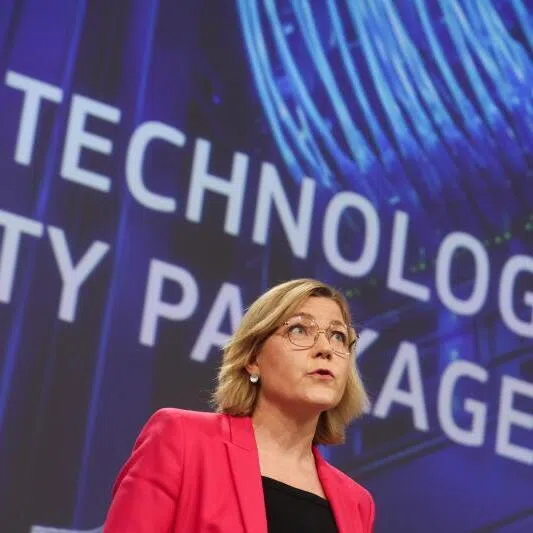 European Commission Executive Vice-President Henna Virkkunen holding a press conference on June 3 in Brussels, Belgium.