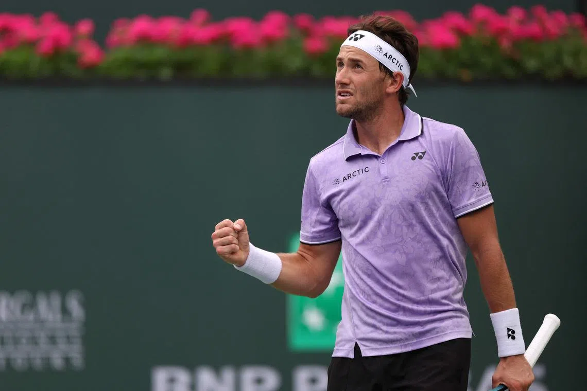 Norway's Casper Ruud celebrates his straight set win over Diego Schwartzman of Argentina.