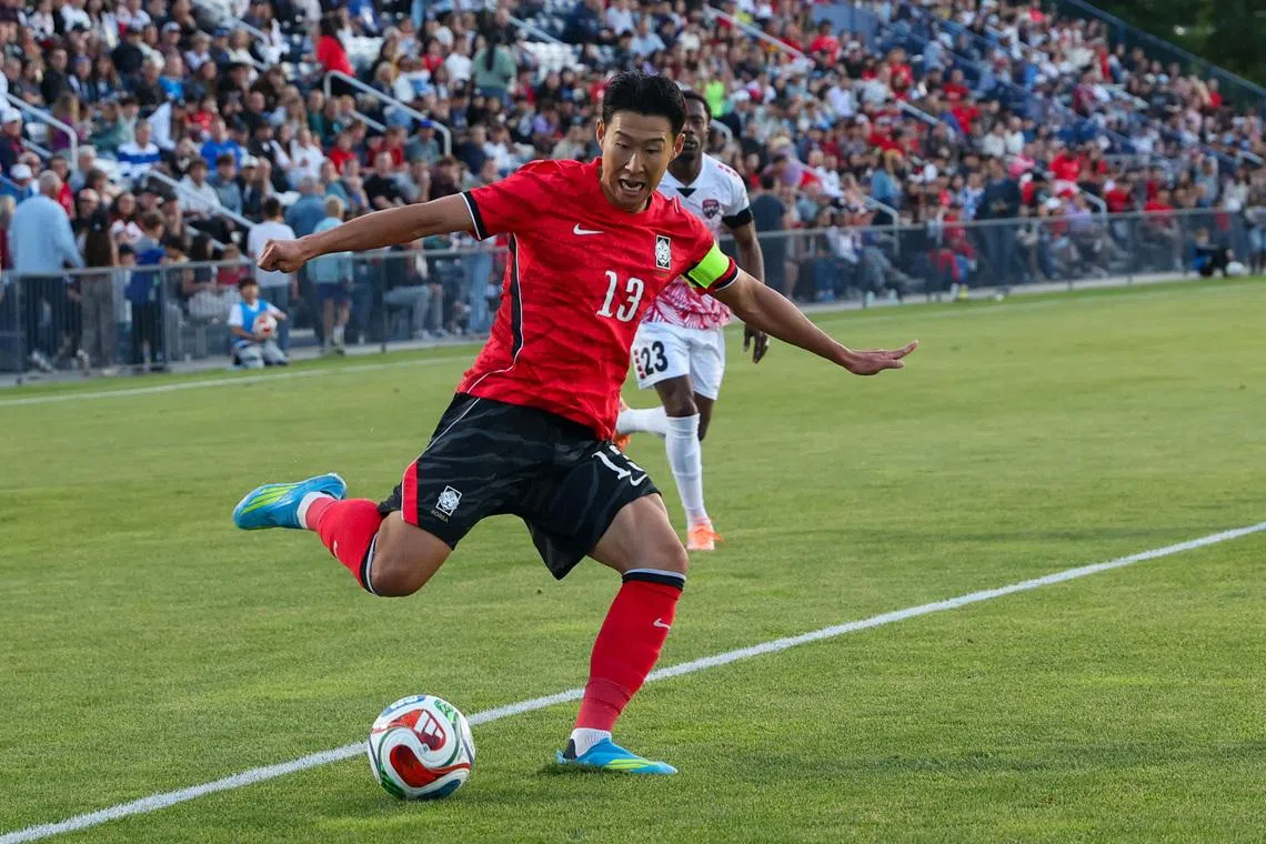 May 30, 2026; Provo, Utah, USA; Republic of Korea forward Son Heung-Min (13) shoots the ball against Trinidad and Tobago during the second half at BYU South Field. Mandatory Credit: Rob Gray-Imagn Images