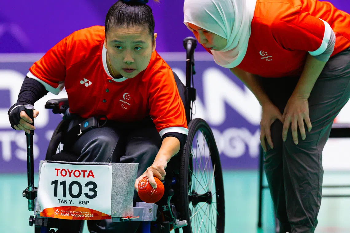 2026 Asian Para Games - Boccia - BC1 Women's Single Semifinal - Nagoya City General Gymnasium [Rainbow Hall], Nagoya, Aichi, Japan - 20261021
Singapore's TAN YEE TING JERALYN in action.
Mandatory Credit: SNPC/Lau Lup Yun