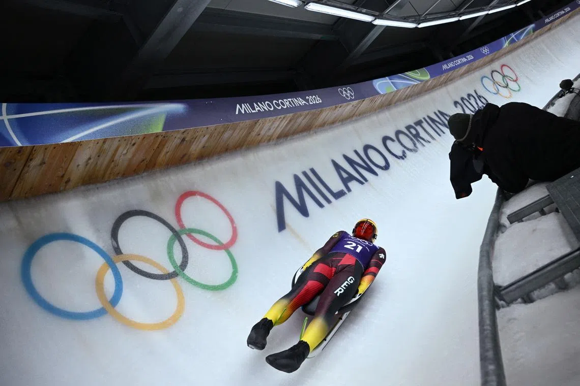 Milano Cortina 2026 Olympics - Luge - Men's Singles Training - Cortina Sliding Centre, Cortina d'Ampezzo, Italy - February 04, 2026. Max Langenhan of Germany in action during training REUTERS/Annegret Hilse