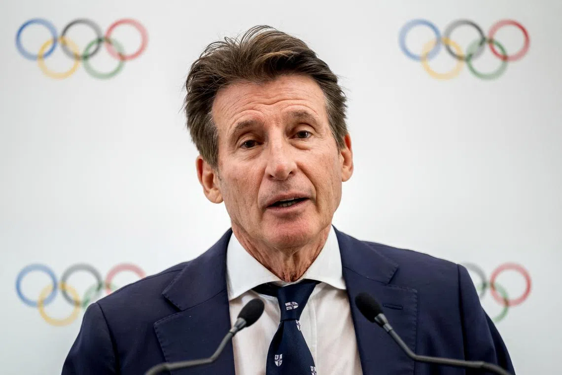 FILE PHOTO: Olympics - Presentation to IOC members by Presidency candidates - Olympic House, Lausanne, Switzerland - January 30, 2025 Candidate to the presidency of the International Olympic Committee (IOC) Sebastian Coe during a press conference Pool via REUTERS/Fabrice Coffrini/File Photo