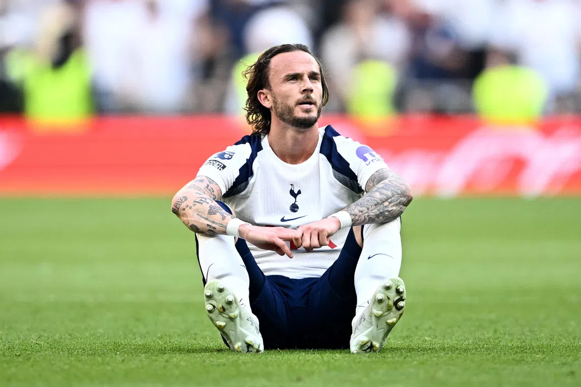 FILE PHOTO: Soccer Football - Premier League - Tottenham Hotspur v Everton - Tottenham Hotspur Stadium, London, Britain - May 24, 2026 Tottenham Hotspur's James Maddison reacts after the match REUTERS/Dylan Martinez/File Photo